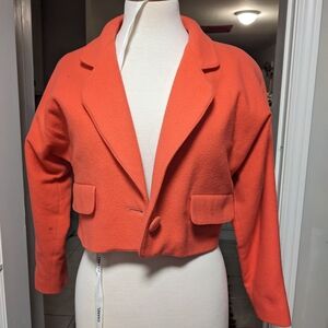 Anne Klein Orange Cropped Blazer Structured Suit Jacket